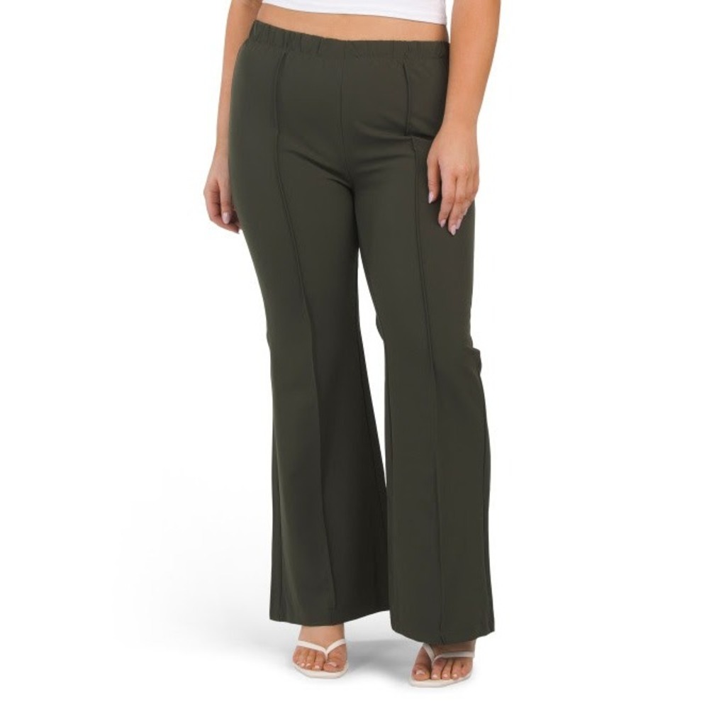 Bagatelle Pintuck Wide Leg Pull-On Pants Womens M Olive Green Elastic Waist NWT